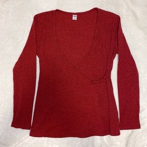 Ribbed Long-Sleeve Wrap Cardigan/Top